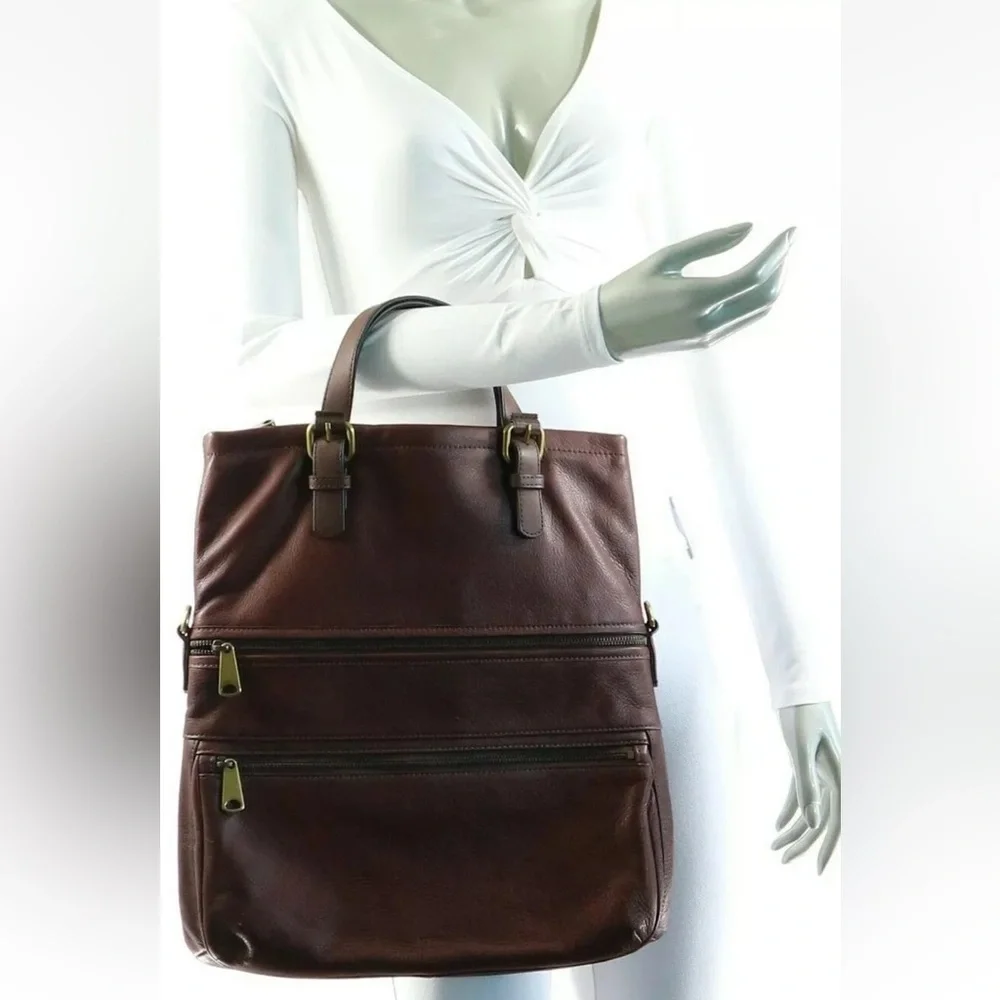 FOSSIL Explorer Tote Y2K Leather Purse Bag Key Fob